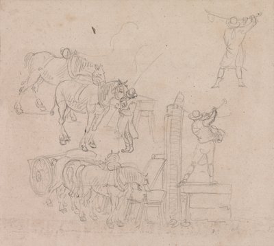 Studies of a Carter Pumping Water for His Horses by Paul Sandby